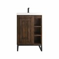 James Martin Vanities Alicante 24in Single Vanity, Mid-Century Acacia, Matte Black w/ White Glossy Composite Stone Top E110V24MCAMBKWG